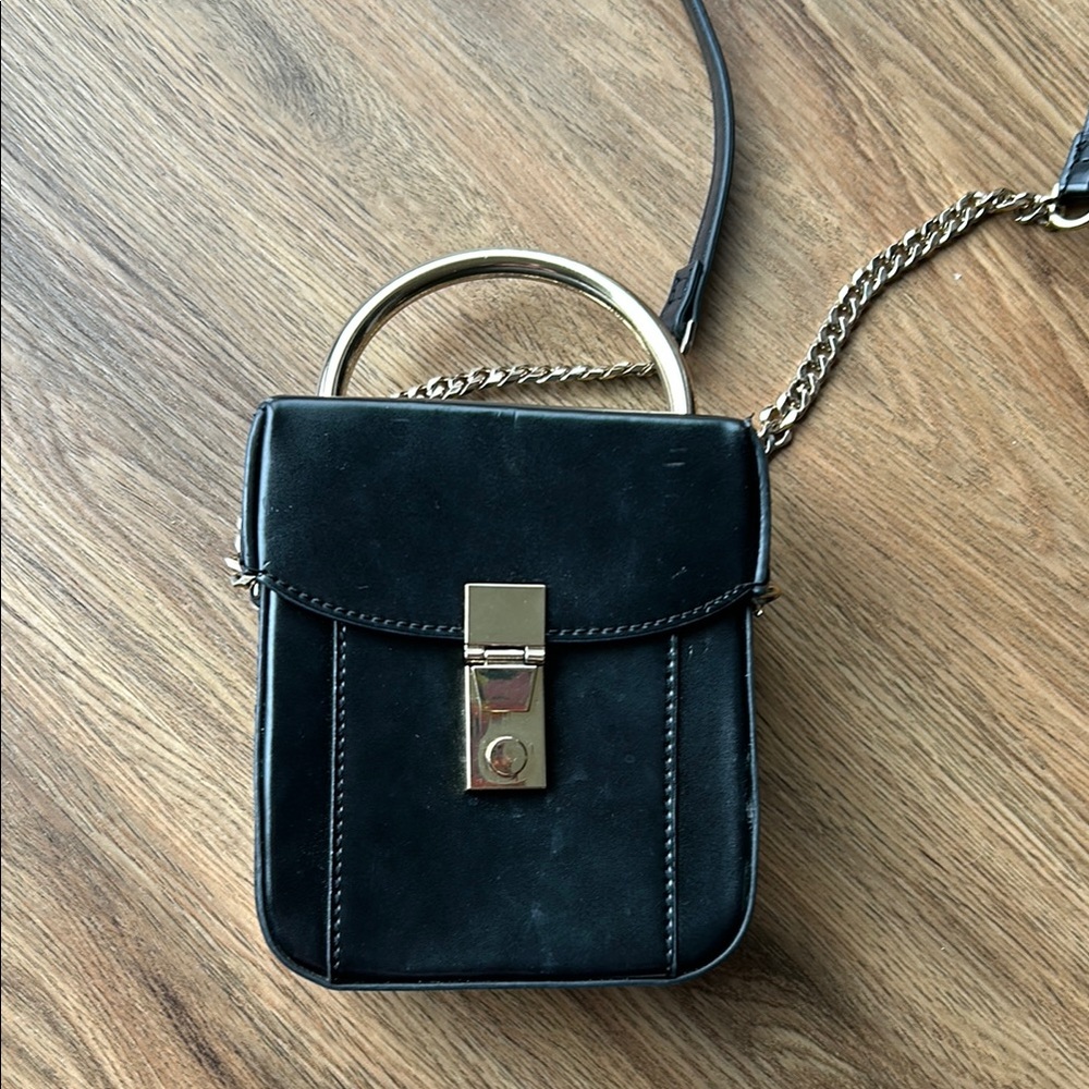 Topshop Black Baby Bag with Gold Accents